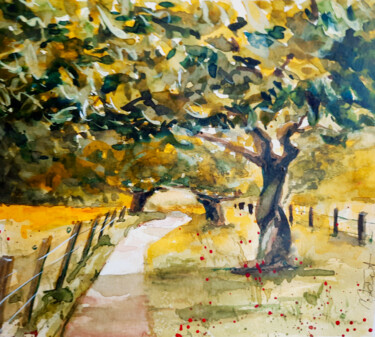 Painting titled "L'arbre tordu" by Madit, Original Artwork, Watercolor