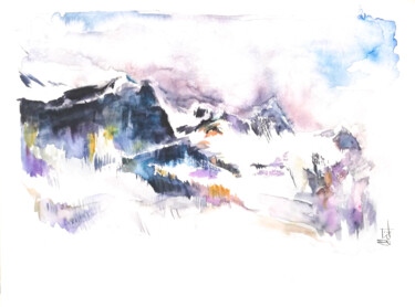 Painting titled "Quant les sommets s…" by Madit, Original Artwork, Watercolor