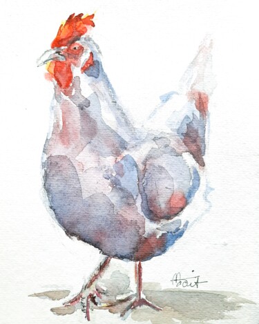 Painting titled "Poulette" by Madit, Original Artwork, Watercolor