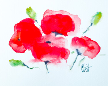 Painting titled "Rouge coquelicot" by Madit, Original Artwork, Watercolor