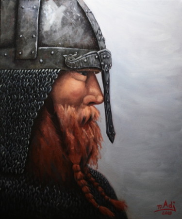 Painting titled "Viking" by Madj Peinture, Original Artwork, Oil Mounted on Wood Stretcher frame