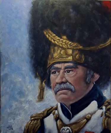 Painting titled "Grenadier" by Madj Peinture, Original Artwork, Oil Mounted on Wood Stretcher frame