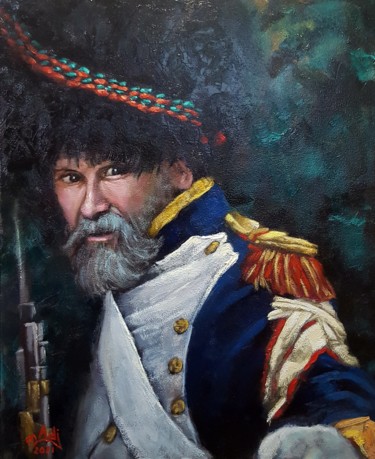 Painting titled "Grognard" by Madj Peinture, Original Artwork, Oil Mounted on Wood Stretcher frame