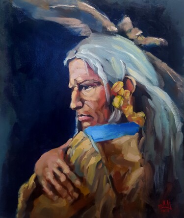 Peinture intitulée "Amerindien" par Madj Peinture, Œuvre d'art originale, Huile Monté sur Châssis en bois