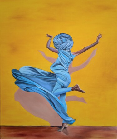 Painting titled "Dancing from Tuareg" by Madlen Fox, Original Artwork, Oil Mounted on Wood Stretcher frame