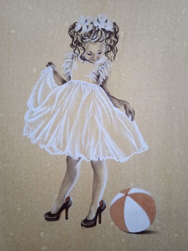 Drawing titled "Little fashion-girl" by Madlen Fox, Original Artwork, Pigments
