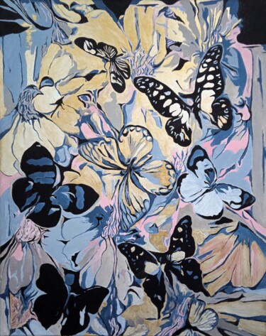 Рисунок под названием "Flowers and butterf…" - Madlen Fox, Подлинное произведение искусства, Гуашь
