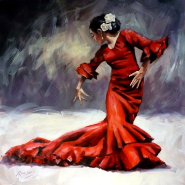 Painting titled ""Tancerka flamenko"" by Magdalena Rochoń, Original Artwork, Oil