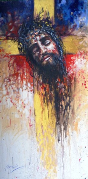 Malarstwo zatytułowany „"Złoty krzyż"” autorstwa Magdalena Rochoń, Oryginalna praca, Olej