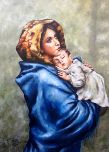 Painting titled ""Matka Boska Cygańs…" by Magdalena Rochoń, Original Artwork, Oil