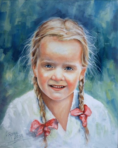 Malarstwo zatytułowany „portret dziewczynki” autorstwa Magdalena Rochoń, Oryginalna praca, Olej