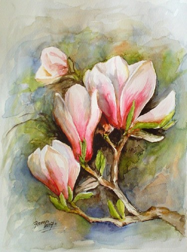 Painting titled ""Magnolia"" by Magdalena Rochoń, Original Artwork, Watercolor
