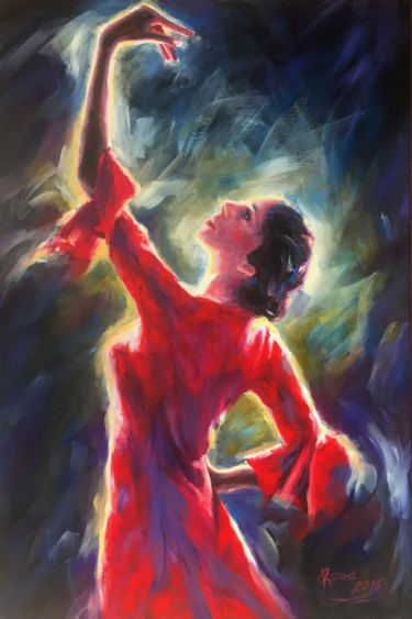 Malerei mit dem Titel ""Flamenco"" von Magdalena Rochoń, Original-Kunstwerk, Öl