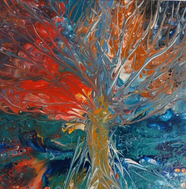 Peinture intitulée "Flame tree" par Mado, Œuvre d'art originale, Acrylique Monté sur Châssis en bois