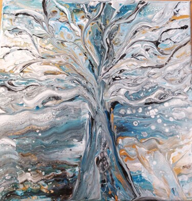 Painting titled "Tree in winter" by Mado, Original Artwork, Acrylic Mounted on Wood Stretcher frame