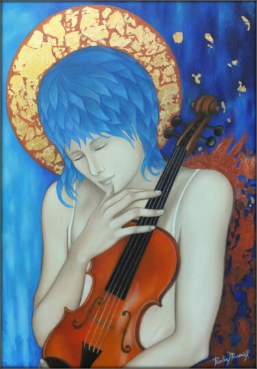 Painting titled "Inspiration musicale" by Mado Pourtin Mousnier, Original Artwork, Oil Mounted on Wood Stretcher frame