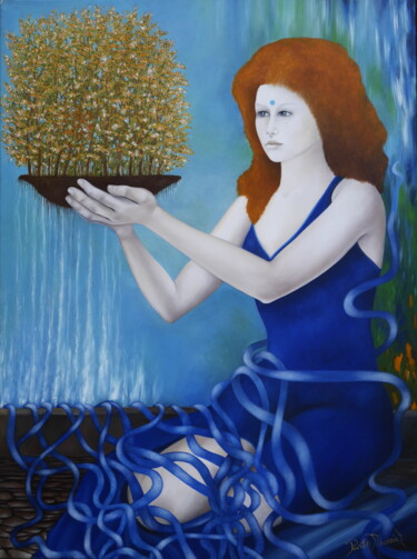 Картина под названием "L'esprit des arbres" - Mado Pourtin Mousnier, Подлинное произведение искусства, Масло Установлен на Д…