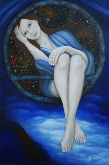 Painting titled "Juste avant!" by Mado Pourtin Mousnier, Original Artwork, Oil Mounted on Wood Stretcher frame