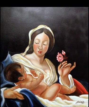 Painting titled "Madonna col bambino" by Madoner, Original Artwork