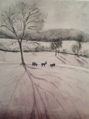 Painting titled "Paysage d'hiver.jpg" by Mady Mosbeux, Original Artwork