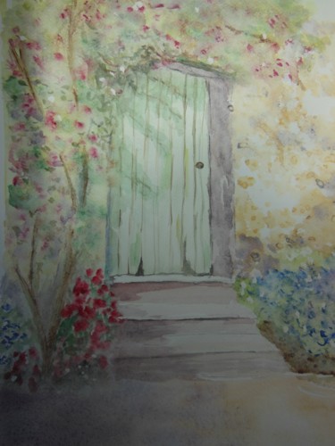 Peinture intitulée "La porte fleurie.jpg" par Mady Mosbeux, Œuvre d'art originale