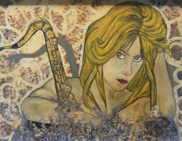 绘画 标题为“YELLOW SOUND” 由Mae Art, 原创艺术品, 丙烯 安装在木质担架架上