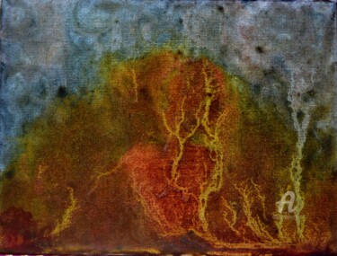 Painting titled "Secrets of the Hill…" by Mariska Ma Veepilaikaliyamma, Original Artwork, Pigments Mounted on Wood Stretcher…