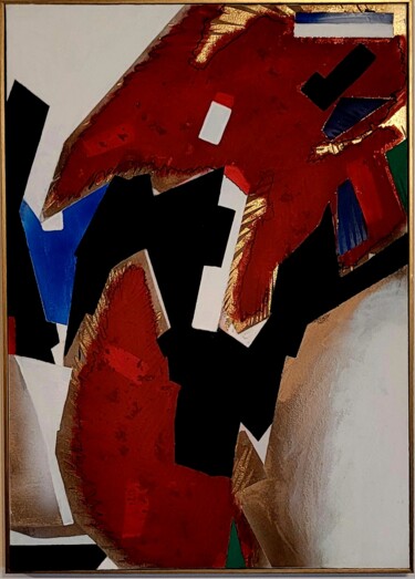 Schilderij getiteld "RED EMPTION N170" door Mael Bouresas, Origineel Kunstwerk, Acryl Gemonteerd op Frame voor houten branca…