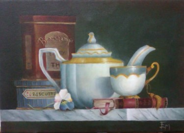 Peinture intitulée "Thé et biscuits" par Mael, Œuvre d'art originale, Huile