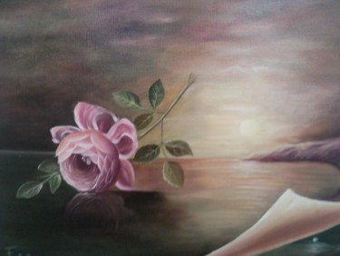 Peinture intitulée "Rose au clair de lu…" par Mael, Œuvre d'art originale, Huile