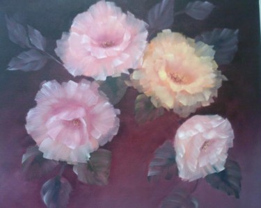 Peinture intitulée "Symphonie de roses" par Mael, Œuvre d'art originale, Huile