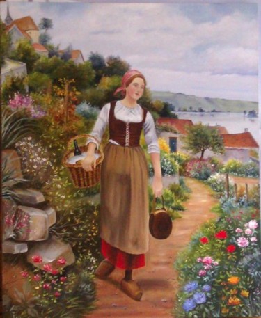 Malerei mit dem Titel "Paysanne normande" von Mael, Original-Kunstwerk, Öl