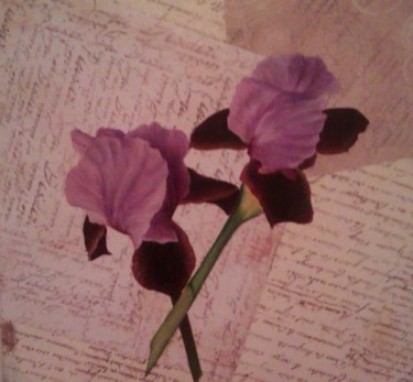 Peinture intitulée "Iris et écritures" par Mael, Œuvre d'art originale, Huile