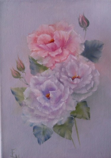 Peinture intitulée "Douceur de roses" par Mael, Œuvre d'art originale, Huile