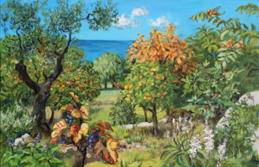 Pintura intitulada "Automne - paysage m…" por Märta Wydler, Obras de arte originais, Acrílico