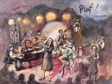 Peinture intitulée "Piaf ! Le Spectacle" par Märta Wydler, Œuvre d'art originale, Aquarelle