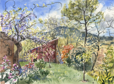 Peinture intitulée "Le Plus Beau Jardin" par Märta Wydler, Œuvre d'art originale, Aquarelle