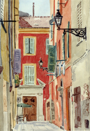 Peinture intitulée "Vieux Nice - Rue du…" par Märta Wydler, Œuvre d'art originale, Aquarelle