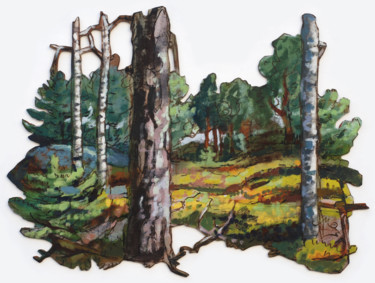 Peinture intitulée "Forêt Suédoise - Sw…" par Märta Wydler, Œuvre d'art originale, Acrylique Monté sur Panneau de bois