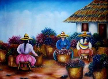 Pintura titulada "VENDEDORAS DE FLORES" por Maestro Alex Rivera Pintor Colombiano, Obra de arte original