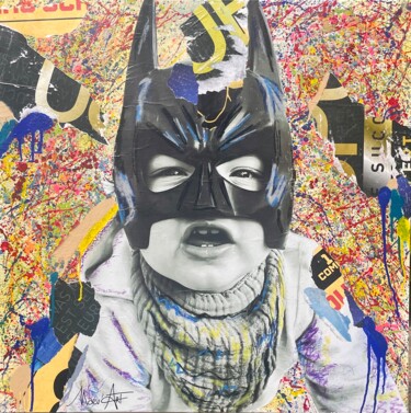 Collages intitulée "Baby Bat" par Maëva Stara, Œuvre d'art originale, Acrylique