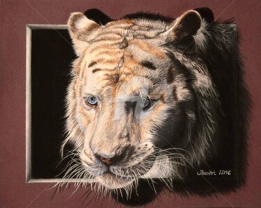 Peinture intitulée "Tigre 3D aux pastels" par Maev'Art, Œuvre d'art originale, Pastel