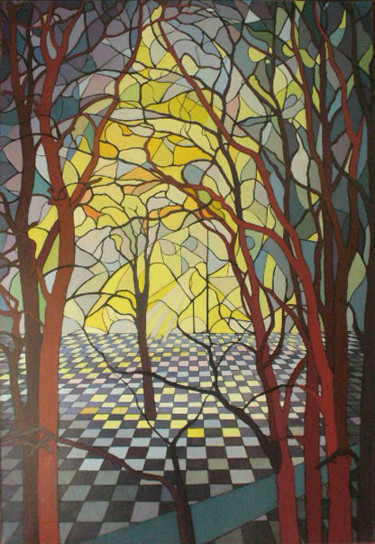 Картина под названием "forêt-damier" - Gilbert Foing, Подлинное произведение искусства, Масло