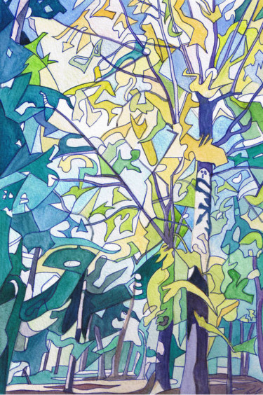 Malarstwo zatytułowany „Paysage forêt” autorstwa Gilbert Foing, Oryginalna praca, Akwarela