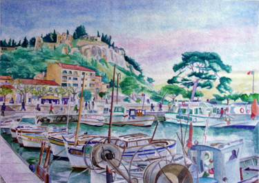 Painting titled "Cassis" by Gilbert Foing, Original Artwork, Watercolor