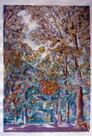 Pittura intitolato "Aquarelle forêt" da Gilbert Foing, Opera d'arte originale, Olio