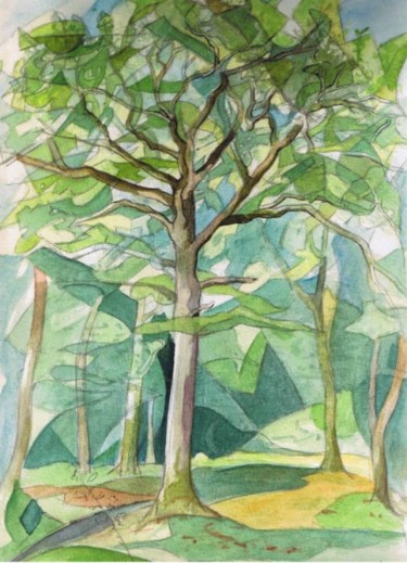 Painting titled "Arbre en forêt" by Gilbert Foing, Original Artwork, Oil