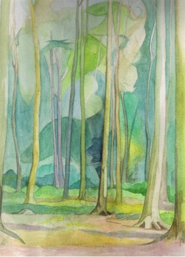 Painting titled "aquarelle en forêt" by Gilbert Foing, Original Artwork, Oil