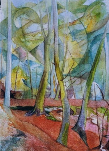 Peinture intitulée "Aquarelle forêt" par Gilbert Foing, Œuvre d'art originale, Huile