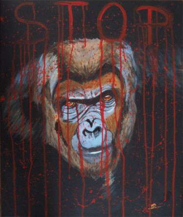 Painting titled "gorille-en-danger.j…" by Maggy Daunas, Original Artwork, Acrylic